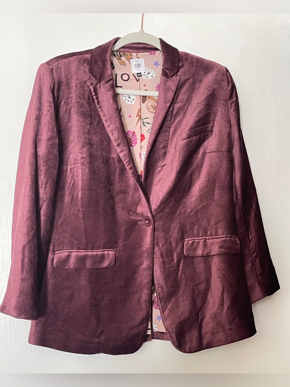 cabi Burgundy Velvet Blazer with Printed Lining Wine / Burgundy / Deep plum